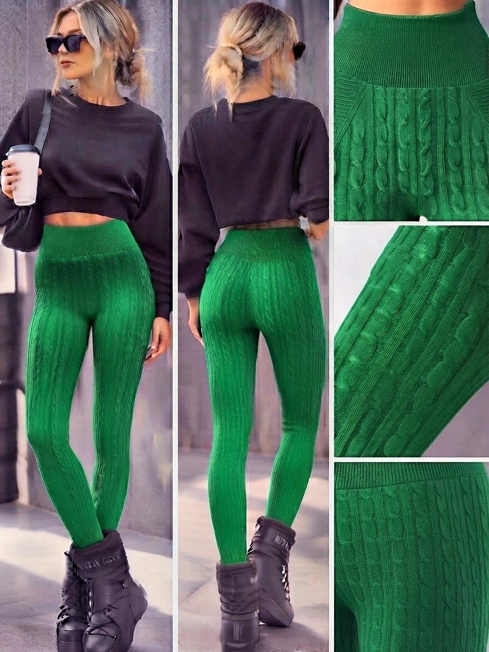 Free Movement PeopleCable Knit Leggings in Kelly Green NWT